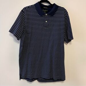 Eddie Bauer Mens XLT (Tall) Navy White Striped Polo Shirt Mercerized Cotton